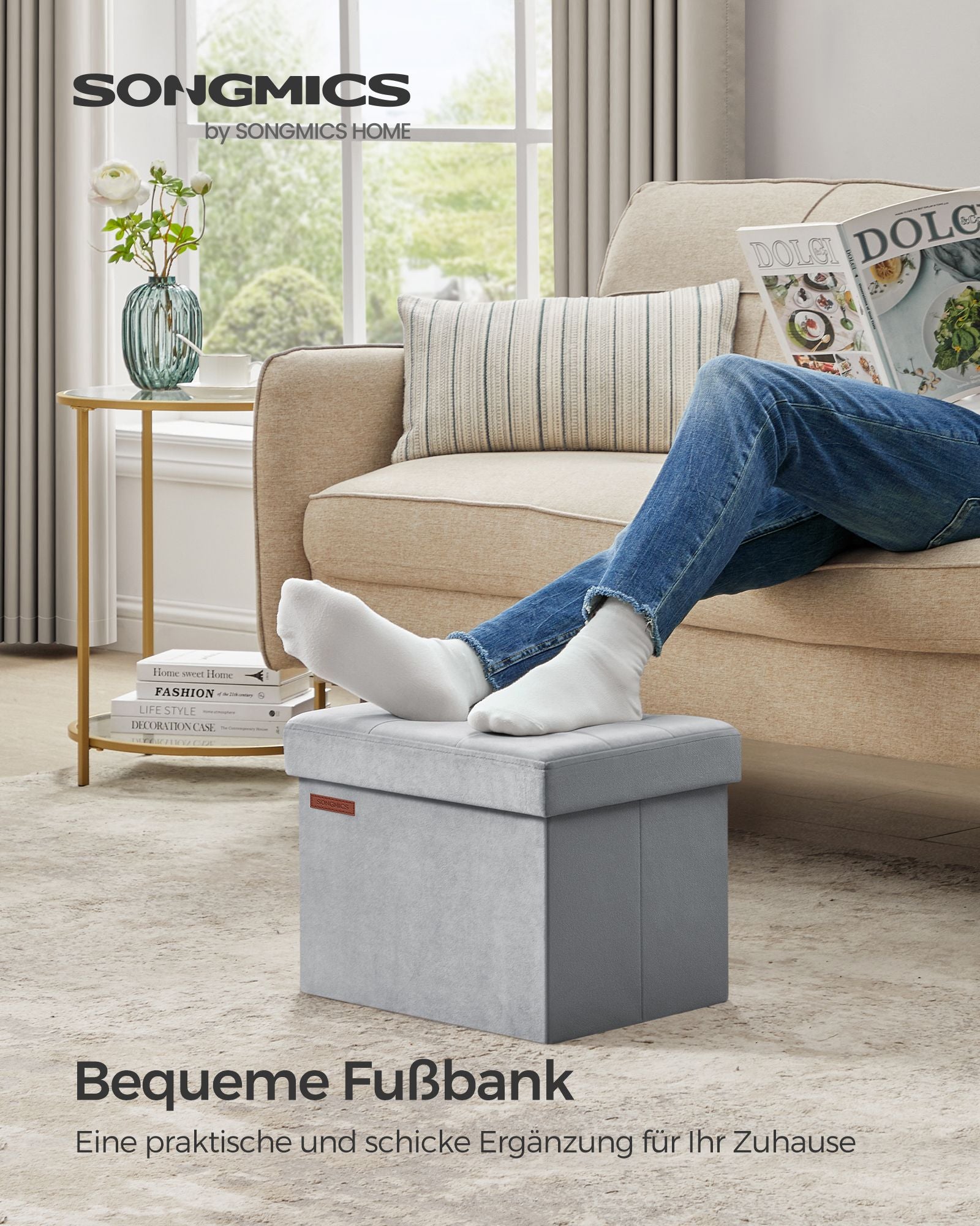 Bank - With Storage Space - Velvet - With Pigeon Gray Lid