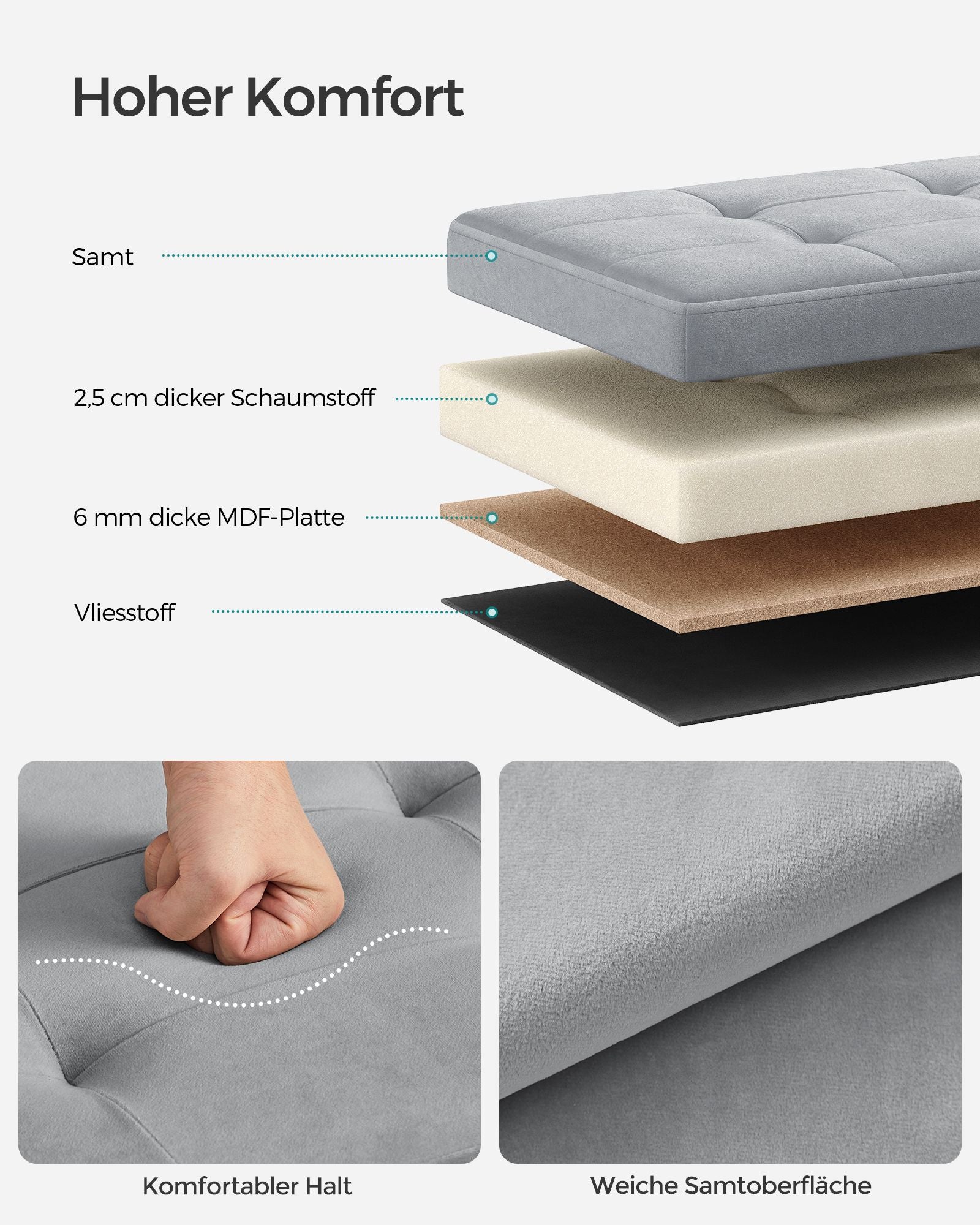 Bank - With Storage Space - Velvet - With Pigeon Gray Lid