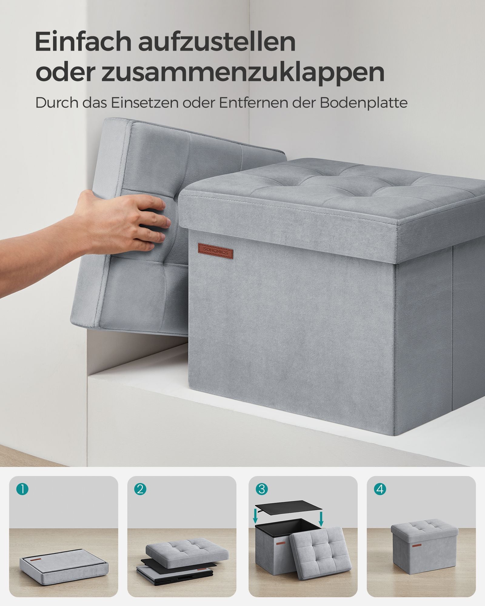 Bank - With Storage Space - Velvet - With Pigeon Gray Lid