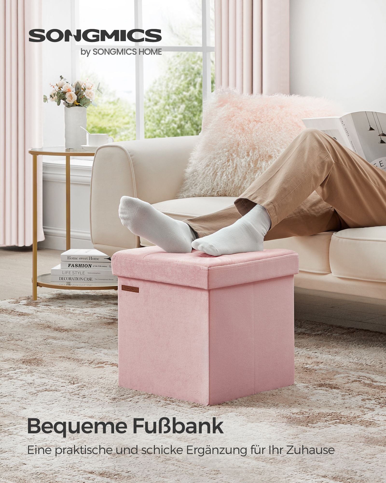 Bench - with storage space - for hall - pastel pink