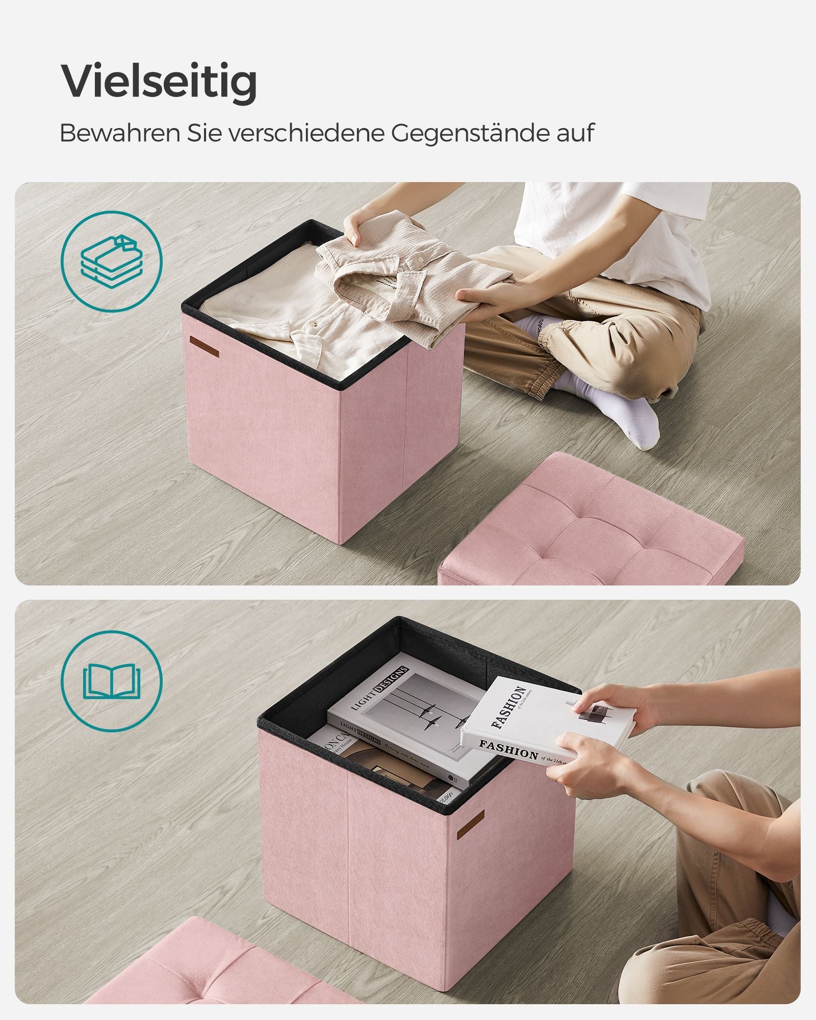Bench - with storage space - for hall - pastel pink