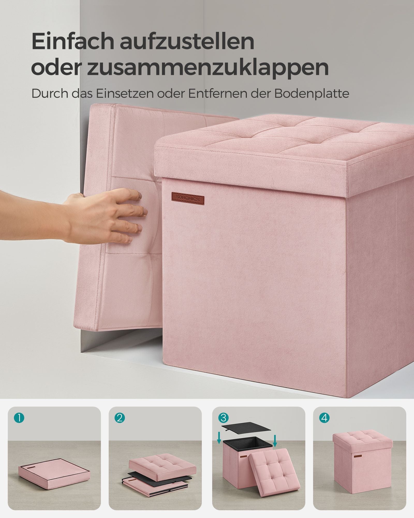 Bench - with storage space - for hall - pastel pink