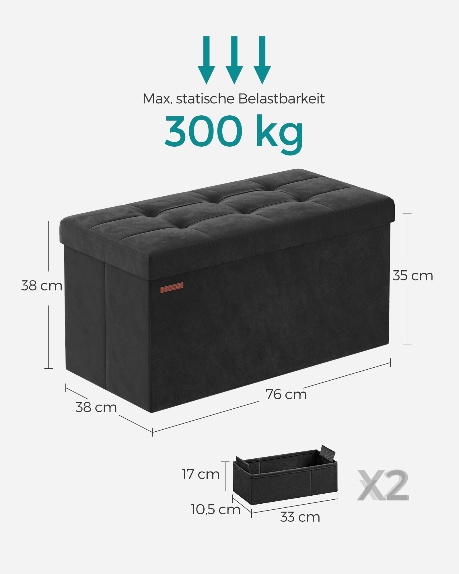 Bank - With Storage Space - Velvet - For Gang - Ink -Zwart