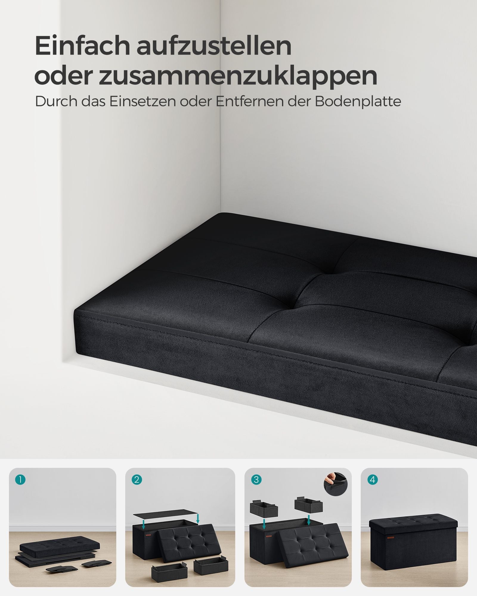 Bank - With Storage Space - Velvet - For Gang - Ink -Zwart