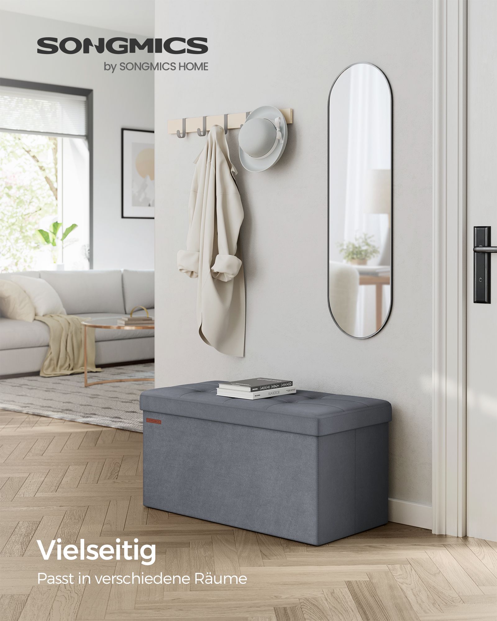 Bank - With Storage Space - Velvet - For Living Room - Leigrijs