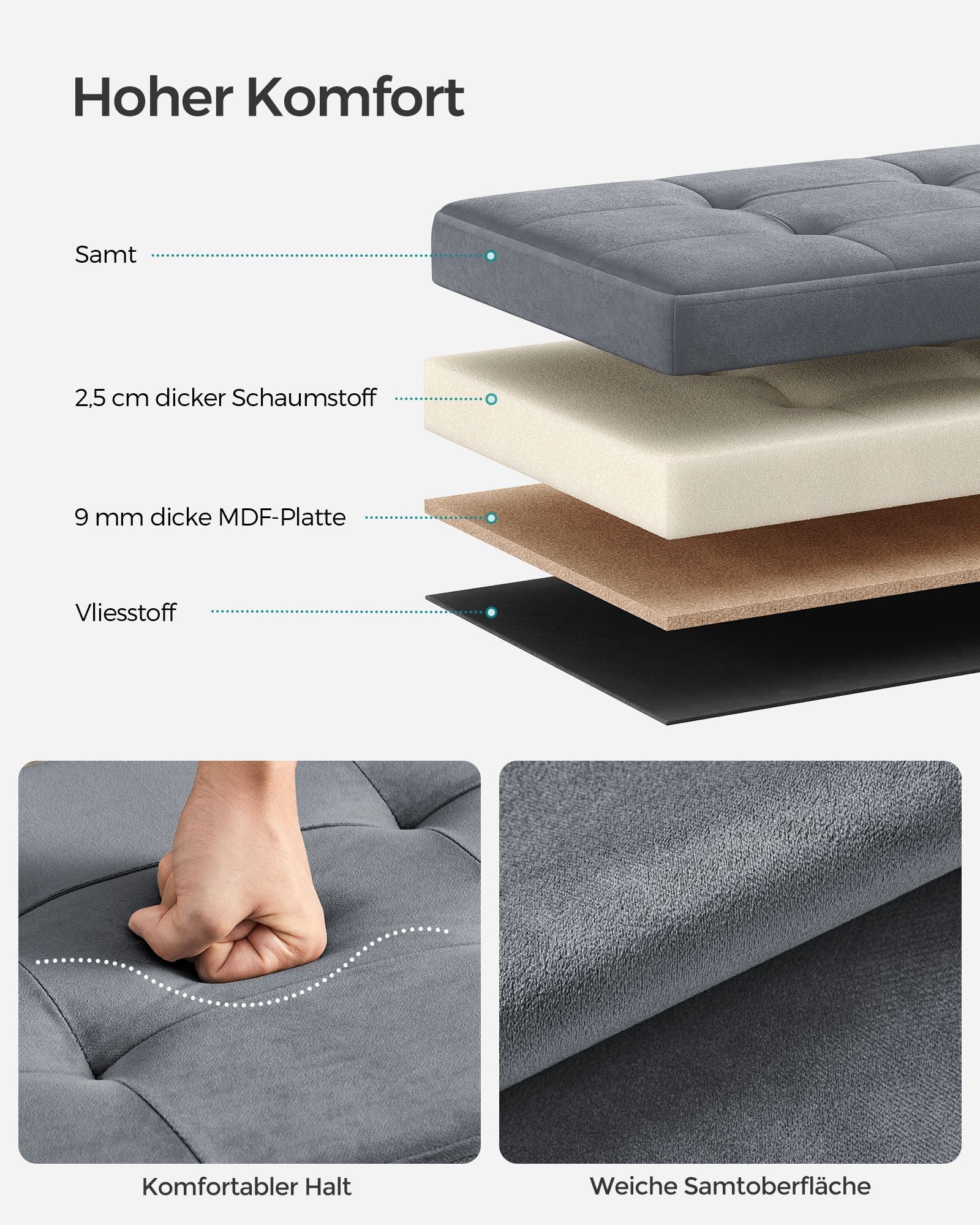 Bank - With Storage Space - Velvet - For Living Room - Leigrijs