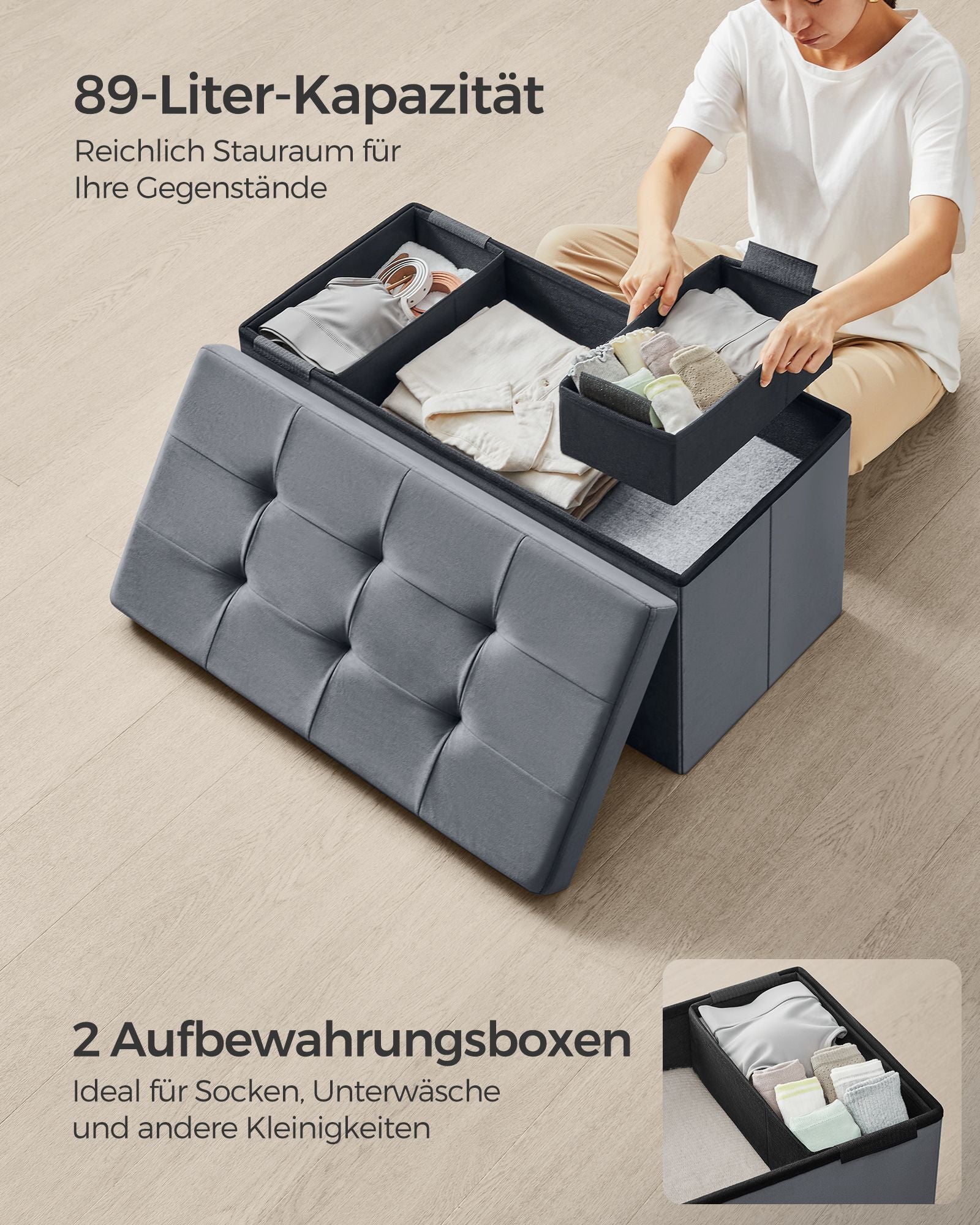 Bank - With Storage Space - Velvet - For Living Room - Leigrijs