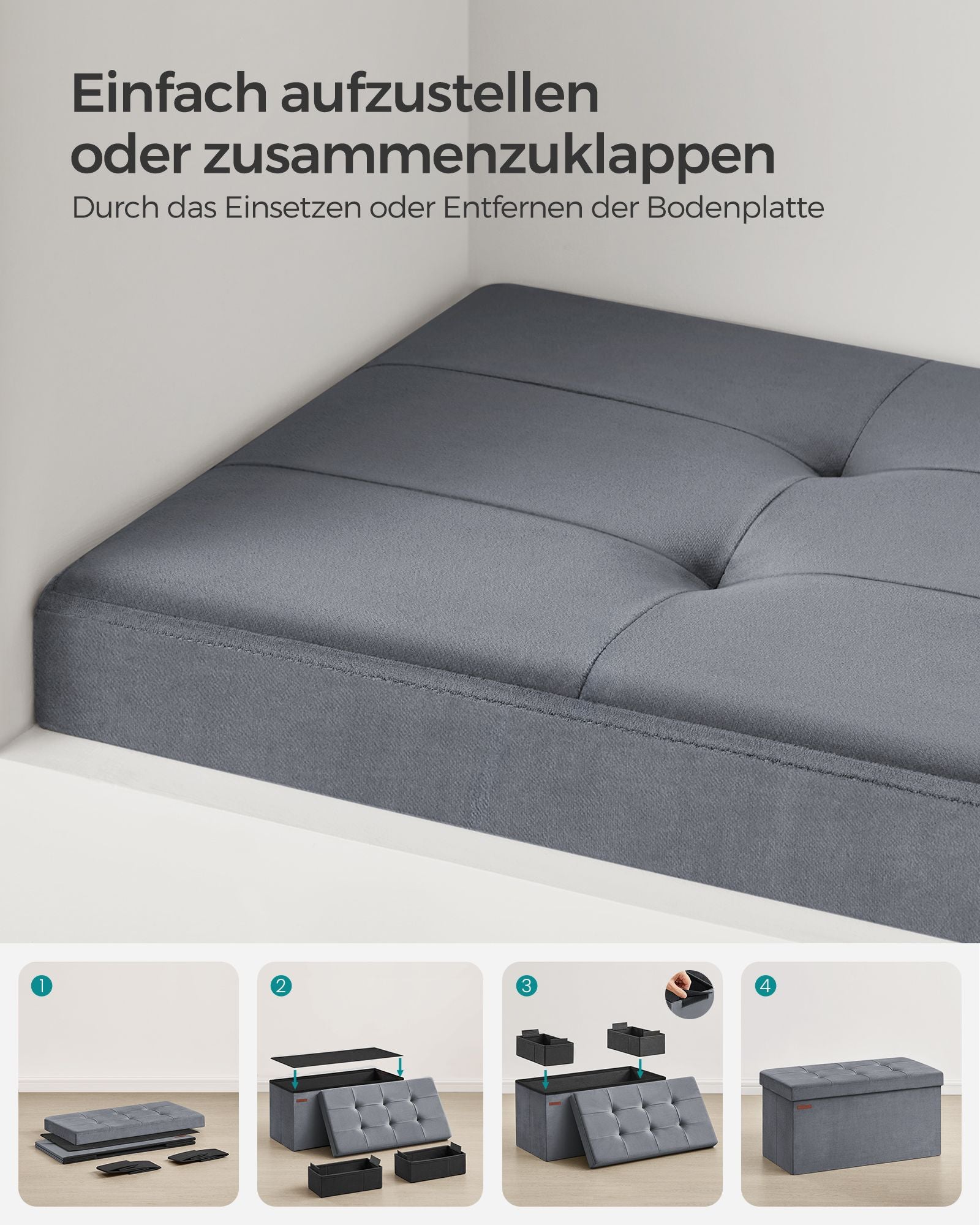 Bank - With Storage Space - Velvet - For Living Room - Leigrijs