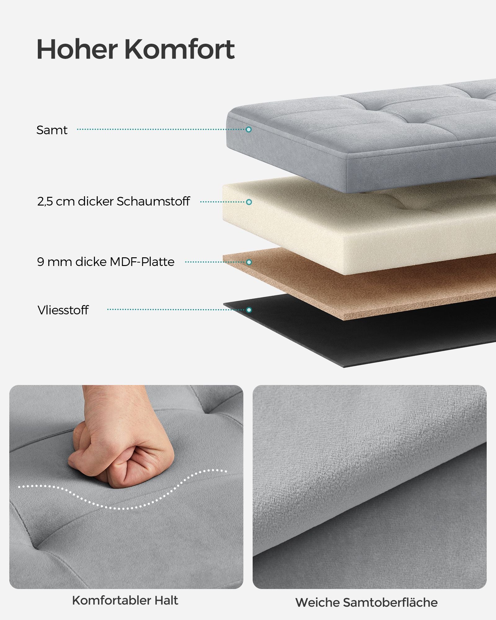 Bench - with storage space - velvet - for hall - pigeon gray