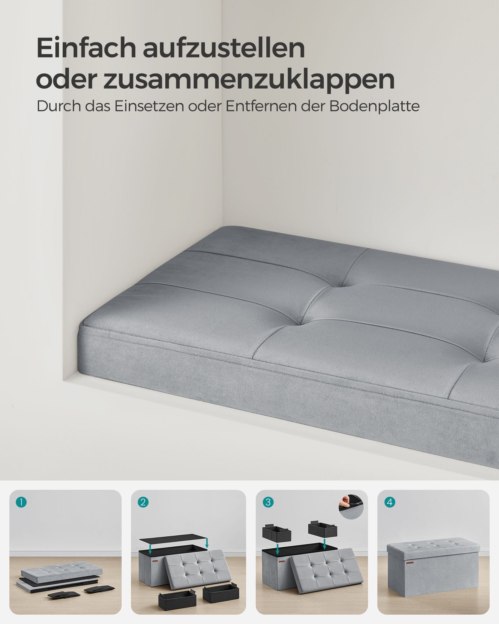 Bench - with storage space - velvet - for hall - pigeon gray