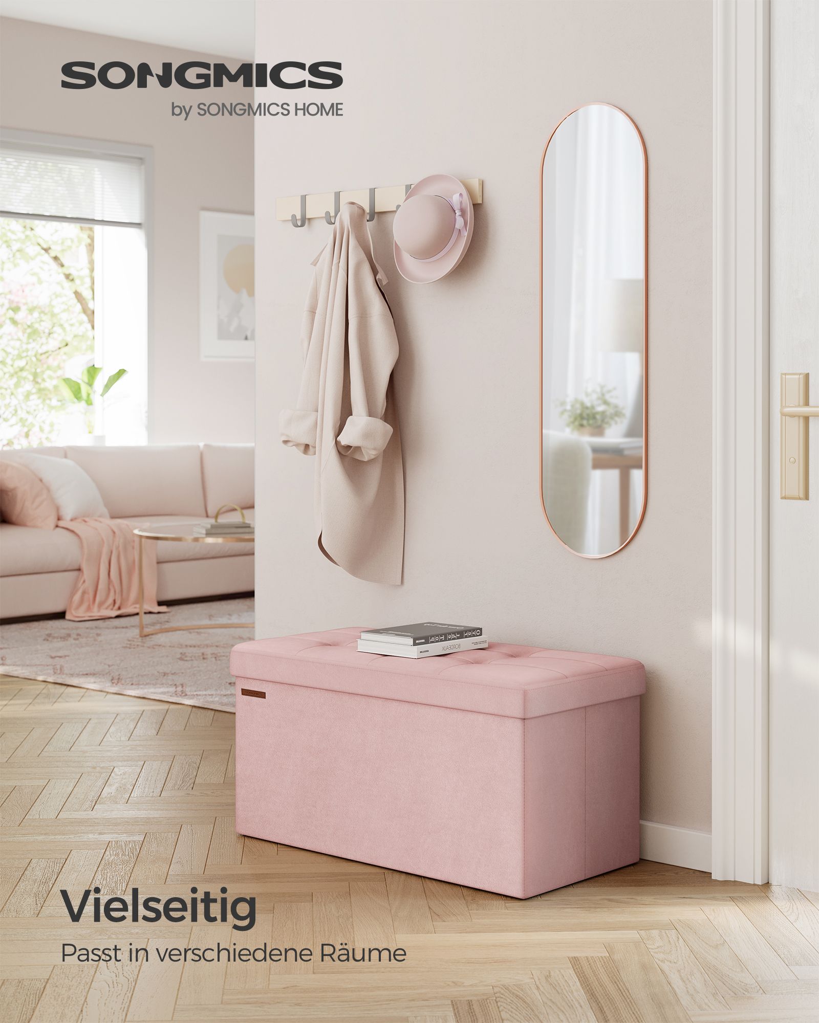 Bank - with storage space - up to 300 kg - pastel pink