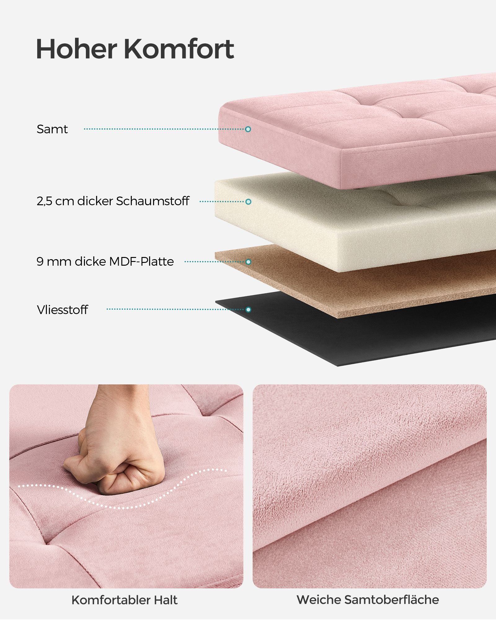 Bank - with storage space - up to 300 kg - pastel pink