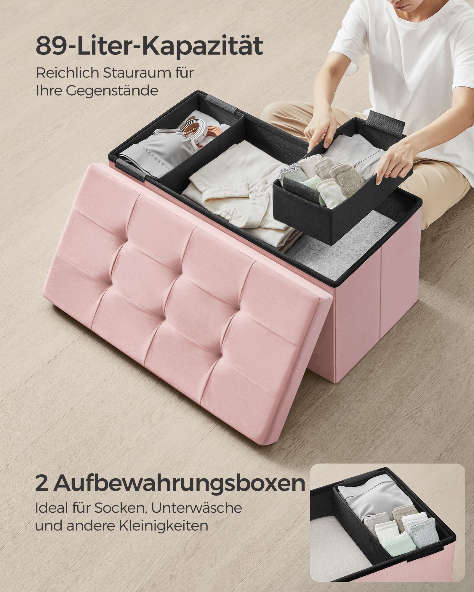 Bank - with storage space - up to 300 kg - pastel pink