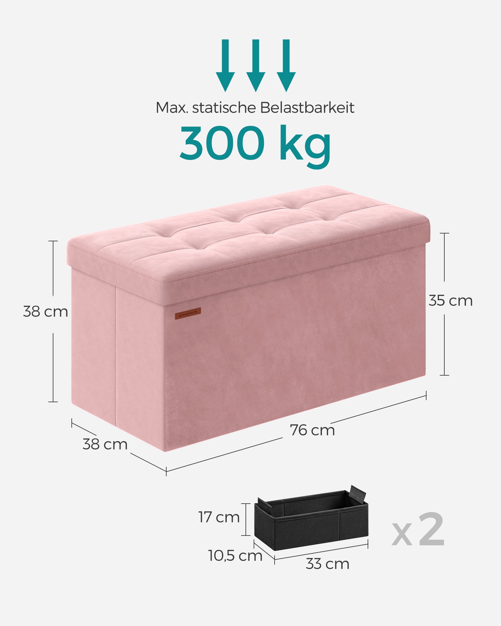 Bank - with storage space - up to 300 kg - pastel pink