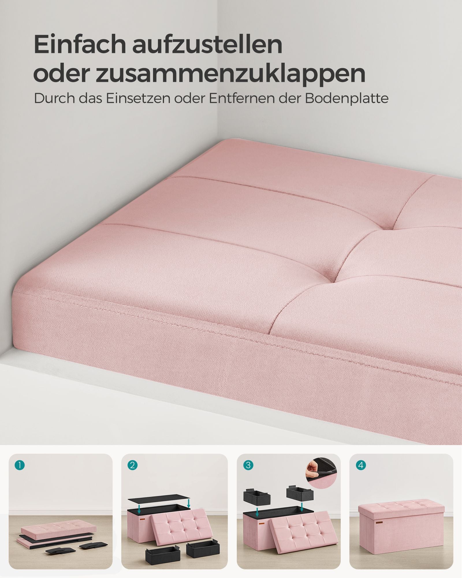 Bank - with storage space - up to 300 kg - pastel pink