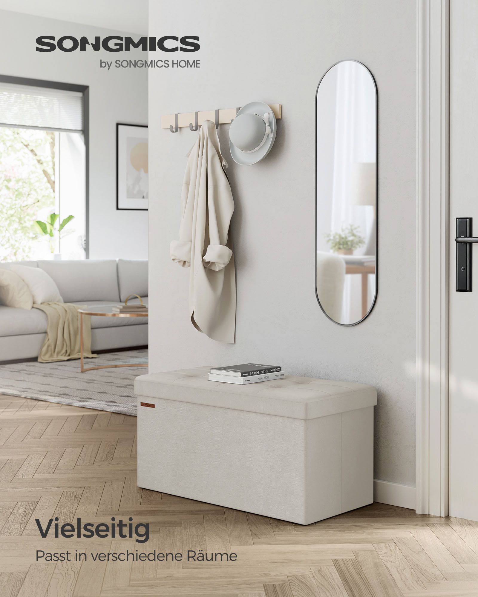 Bank - with storage space - velvet - 38 × 76 × 38 cm