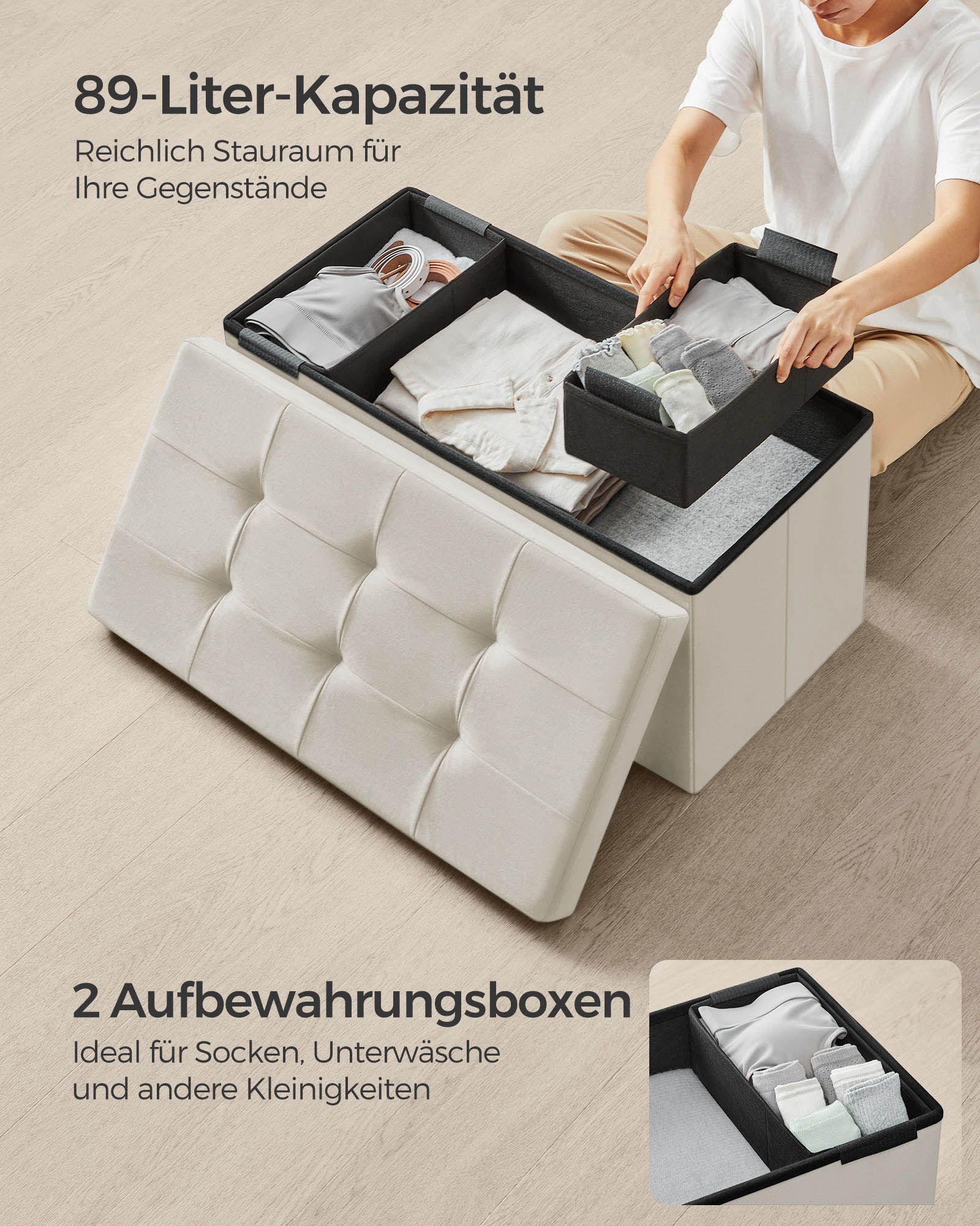 Bank - with storage space - velvet - 38 × 76 × 38 cm