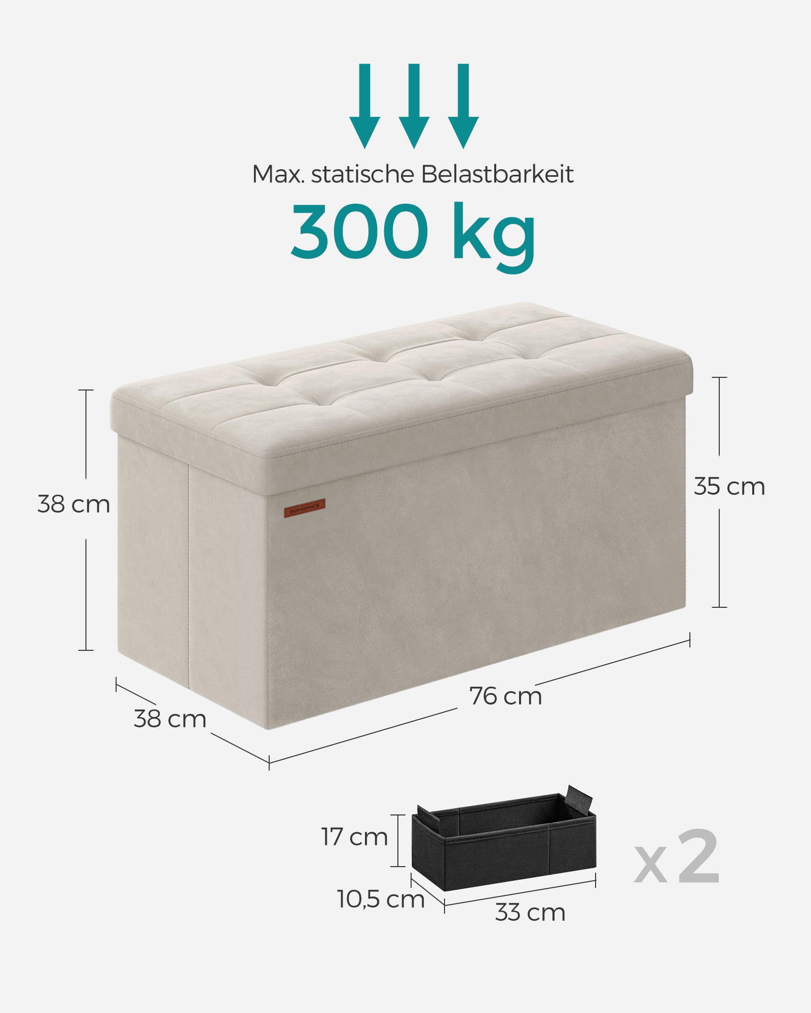 Bank - with storage space - velvet - 38 × 76 × 38 cm