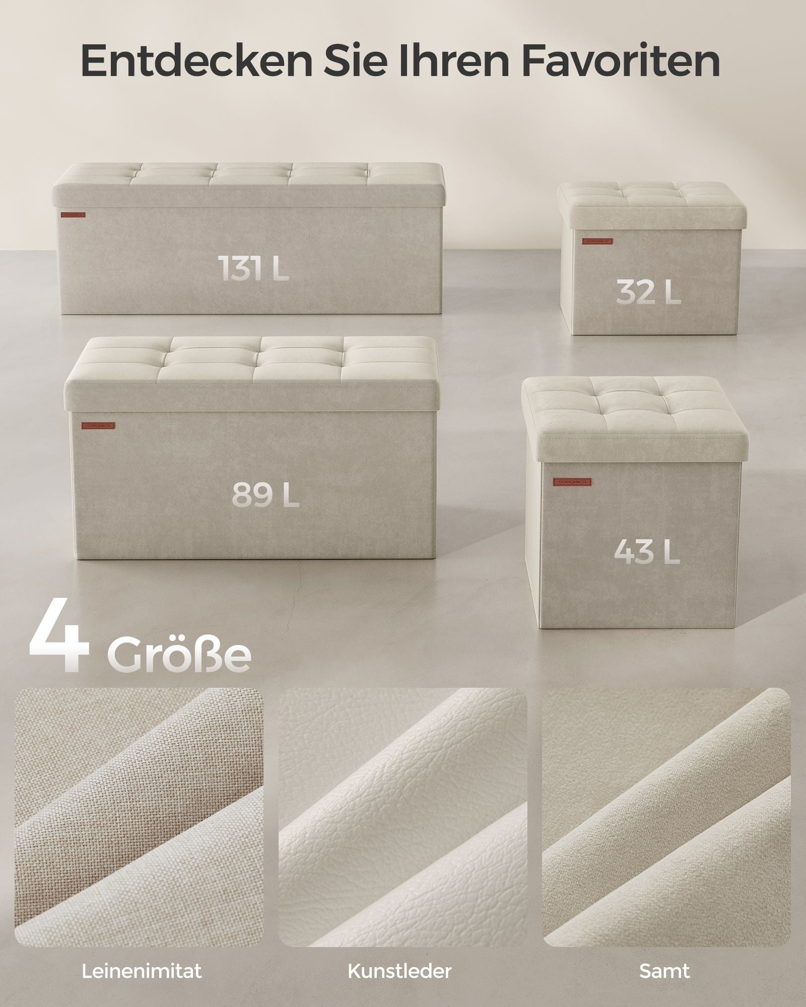 Bank - with storage space - velvet - 38 × 76 × 38 cm