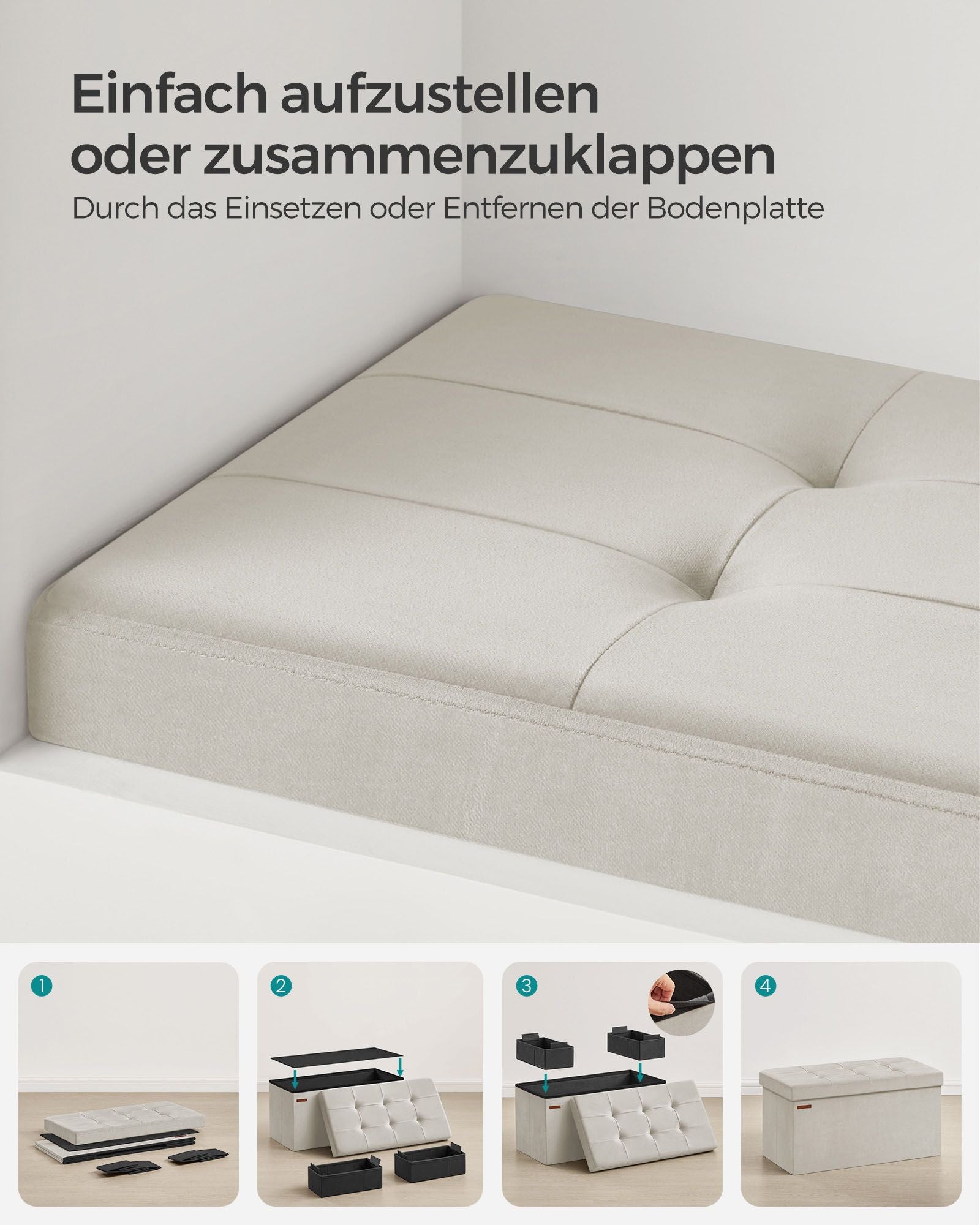 Bank - with storage space - velvet - 38 × 76 × 38 cm
