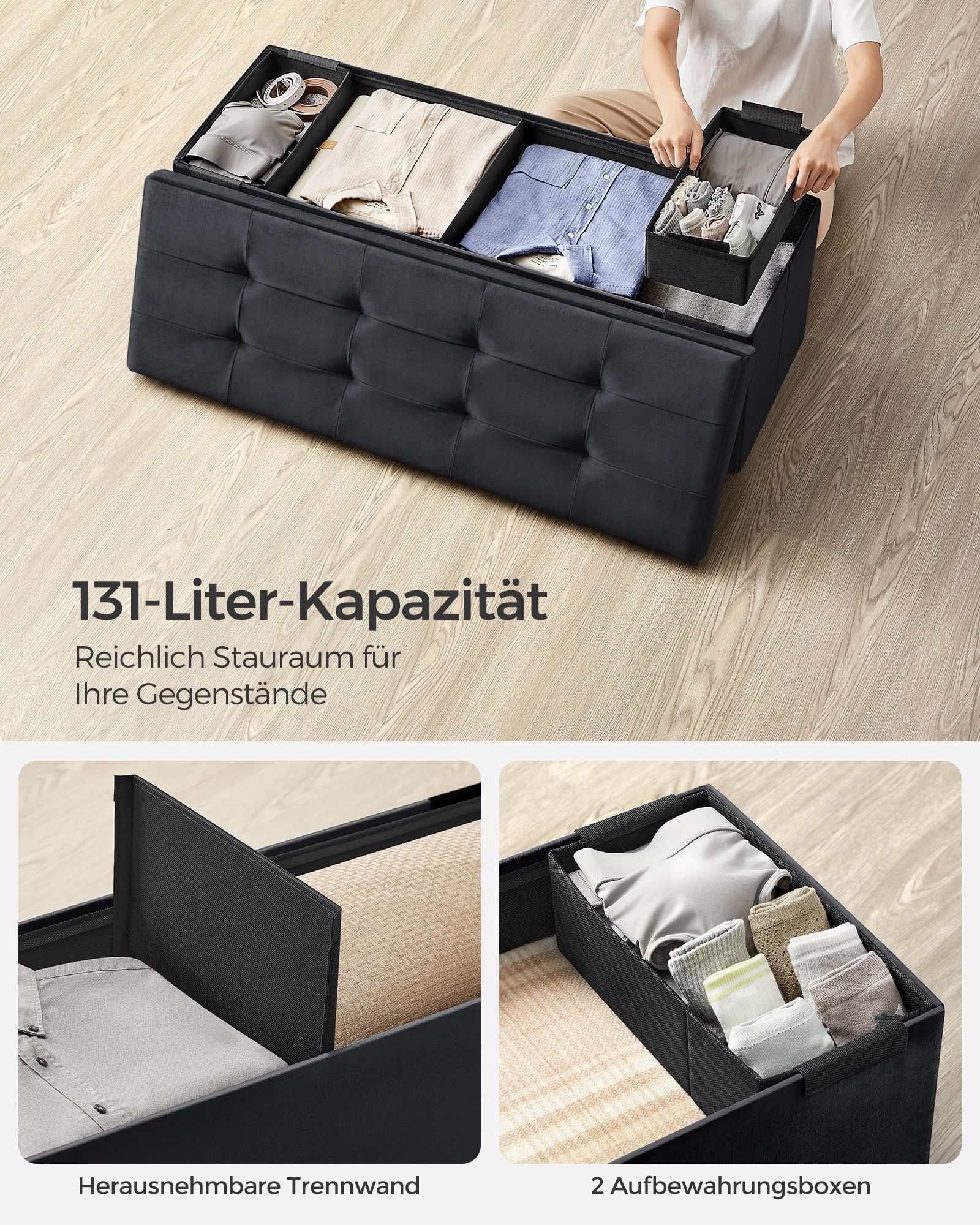 Bench - with storage space - for a corridor - ink -black