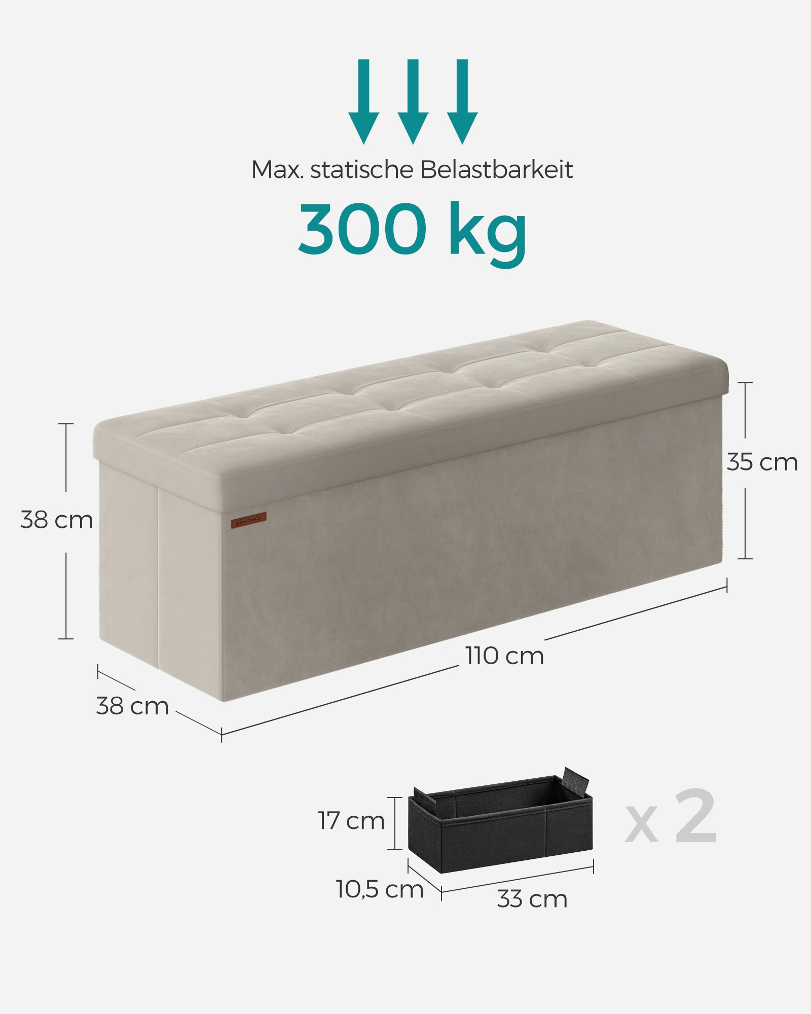 Bank - With Storage Space - Velvet - 38 × 110 × 38 cm