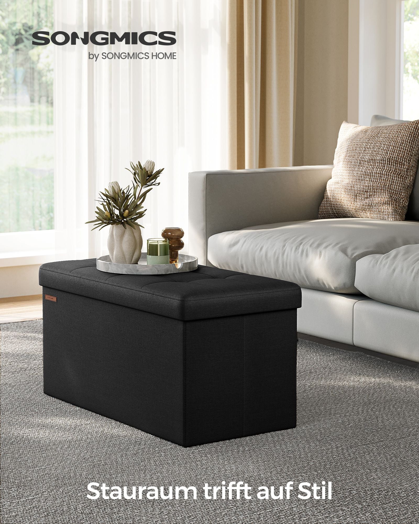 Sofa - 76 cm - foldable with storage space - Black