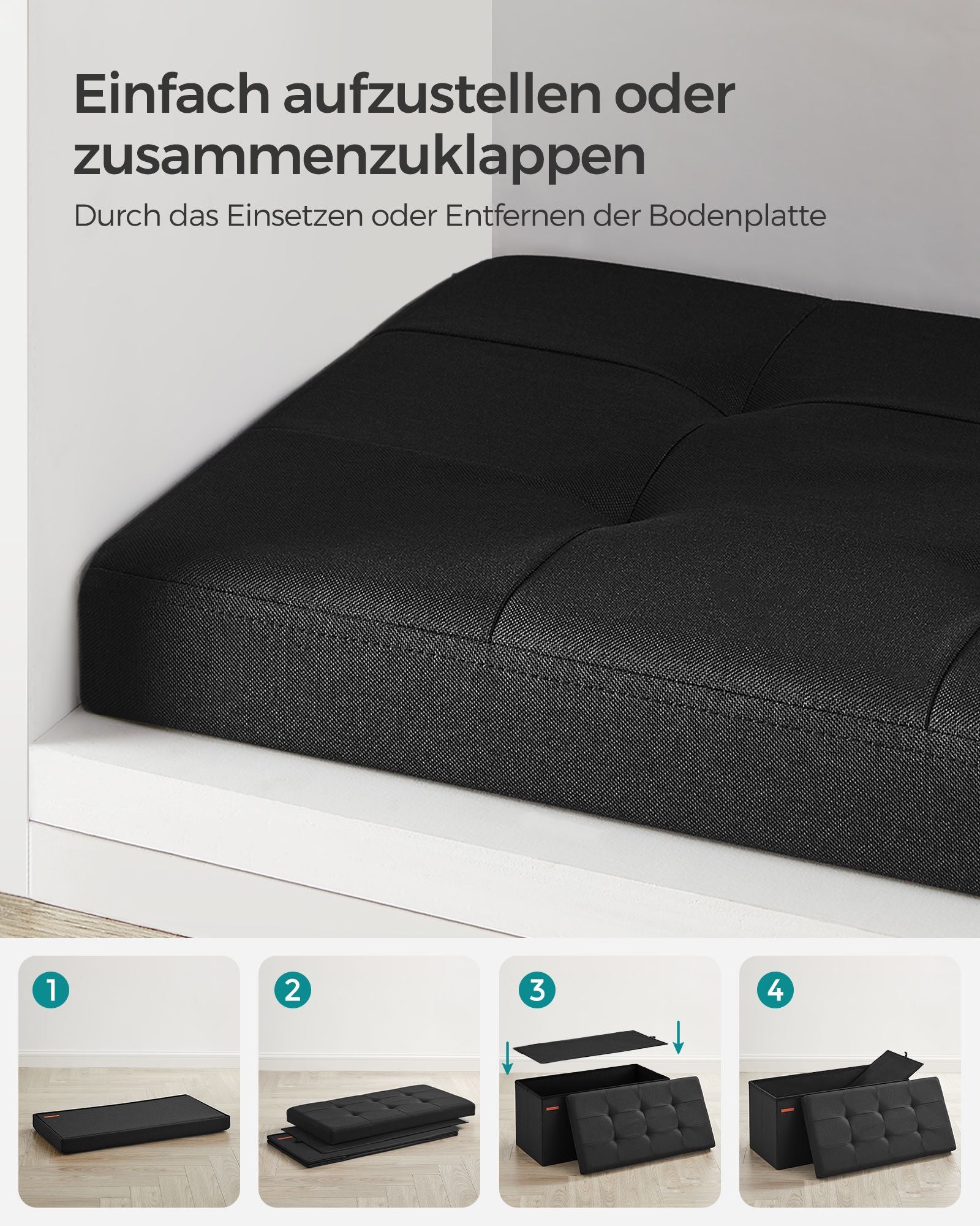 Sofa - 76 cm - foldable with storage space - Black