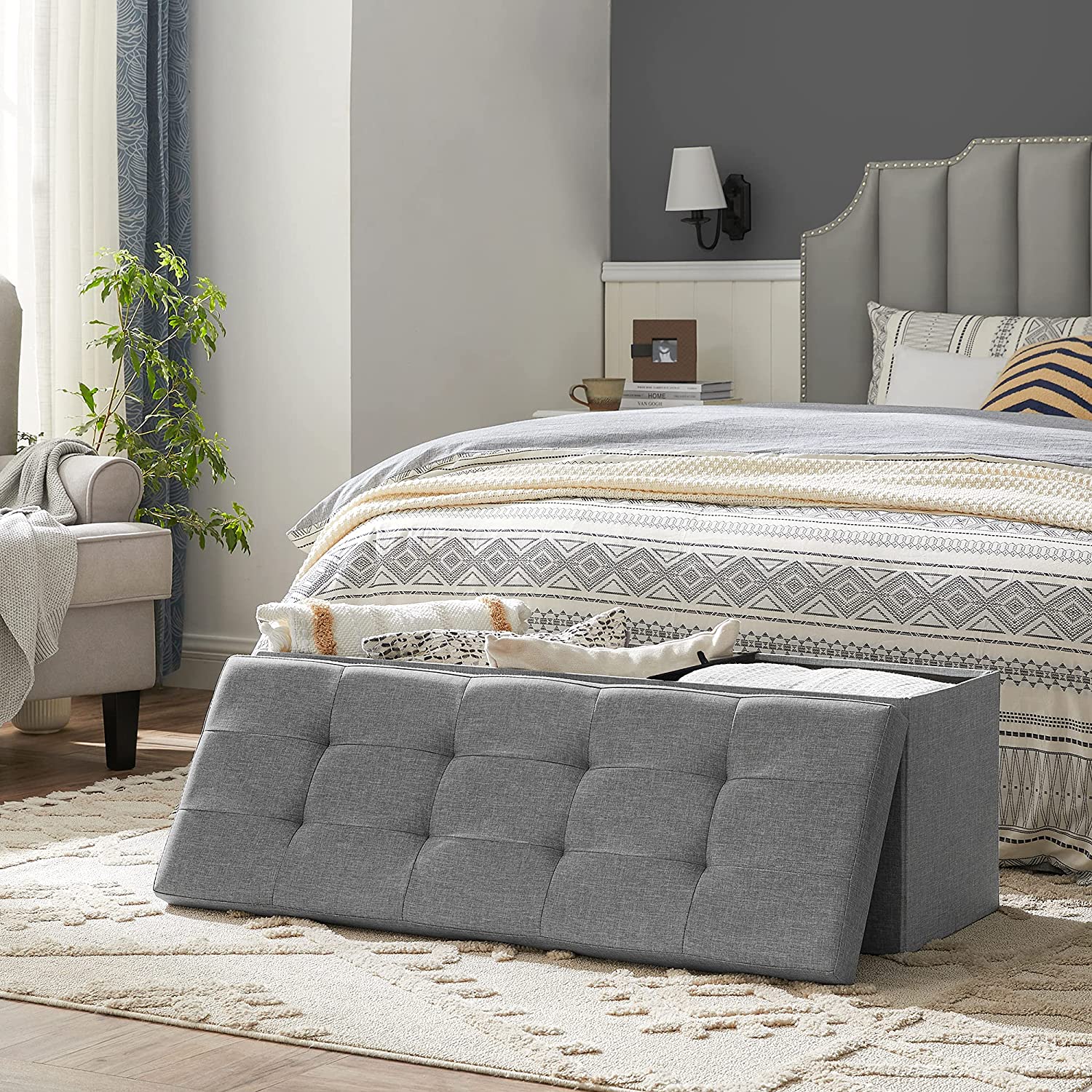 Storage bench - seating box - Foldable - load capacity 300 kg - light gray