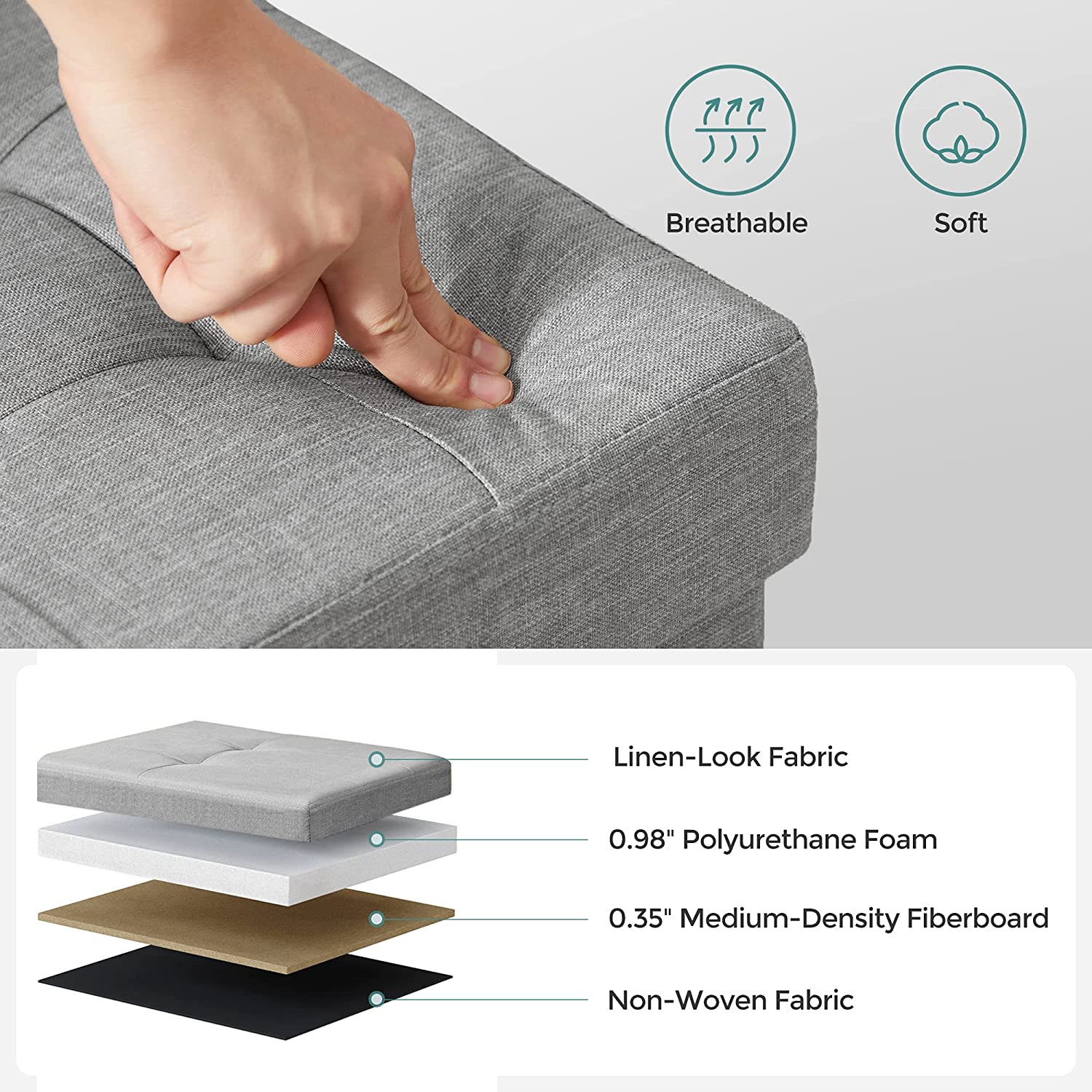 Storage bench - seating box - Foldable - load capacity 300 kg - light gray