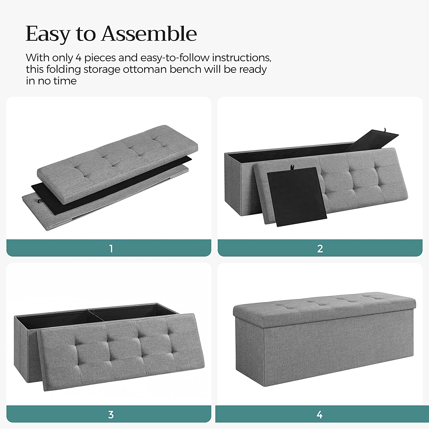 Storage bench - seating box - Foldable - load capacity 300 kg - light gray