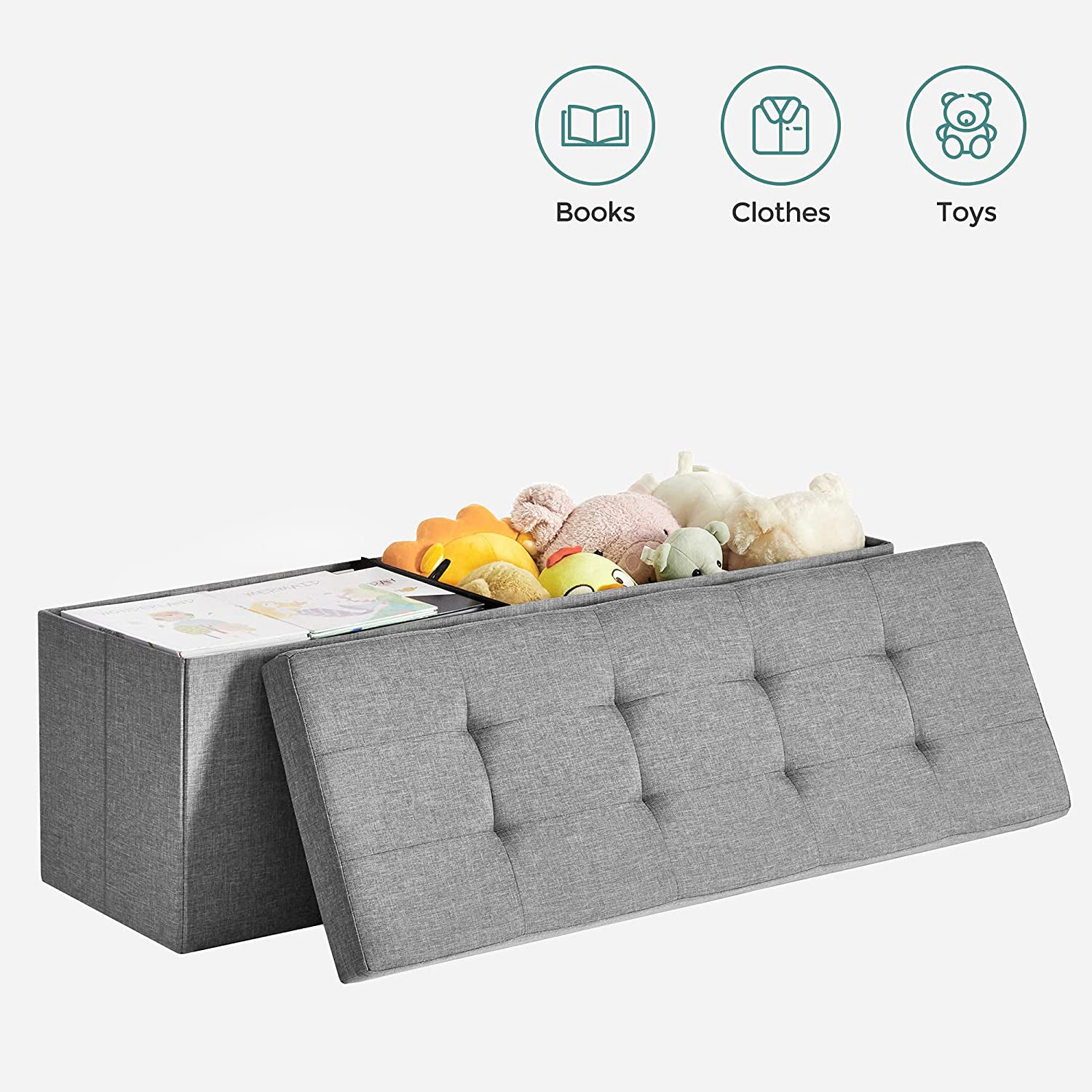 Storage bench - seating box - Foldable - load capacity 300 kg - light gray