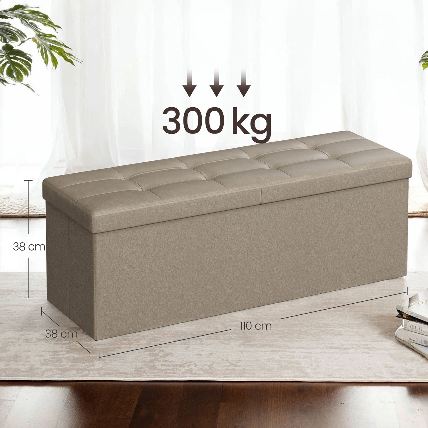 Sofa with storage space - folding seat box - storage box - 110 cm - gray