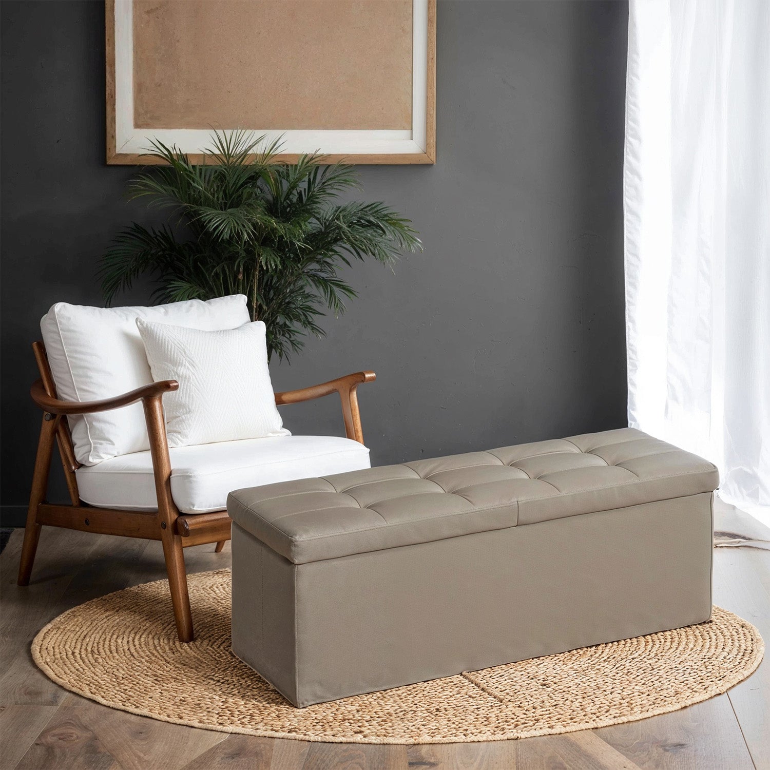 Sofa with storage space - folding seat box - storage box - 110 cm - gray