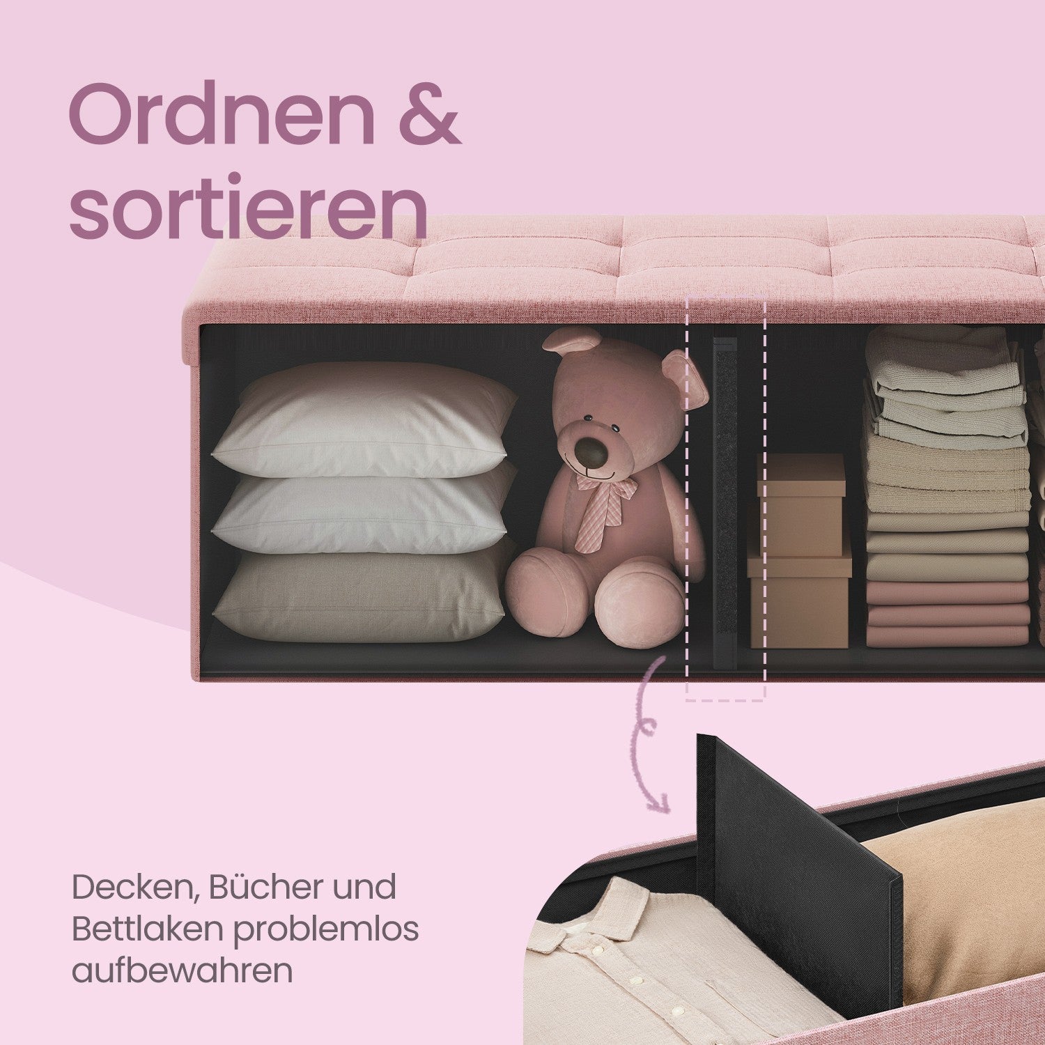 Sofa with storage space - 38 x 110 x 38 cm - seat box - folding lid