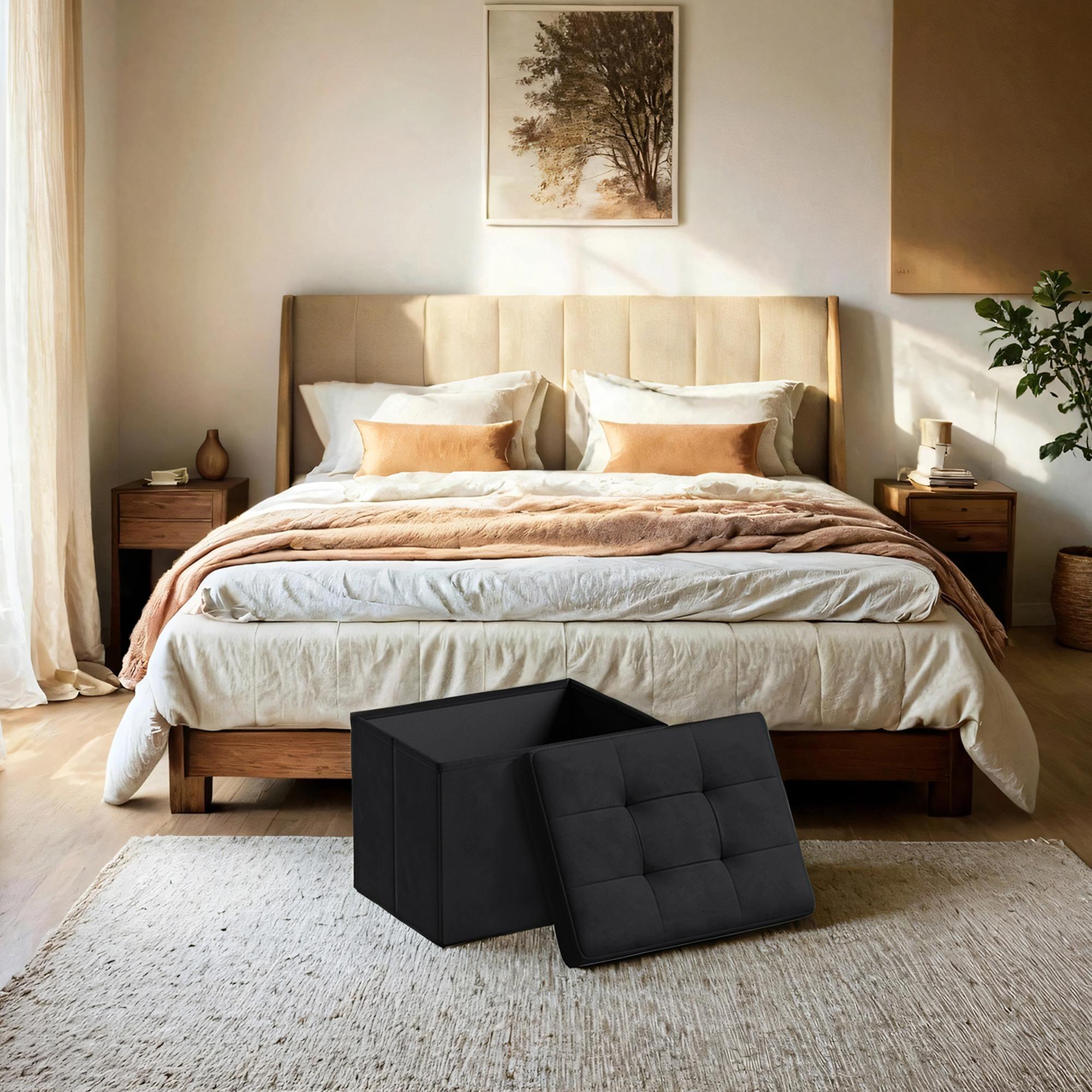 Sofa with storage space - velvet seat box with lid - folding storage box - anthracite