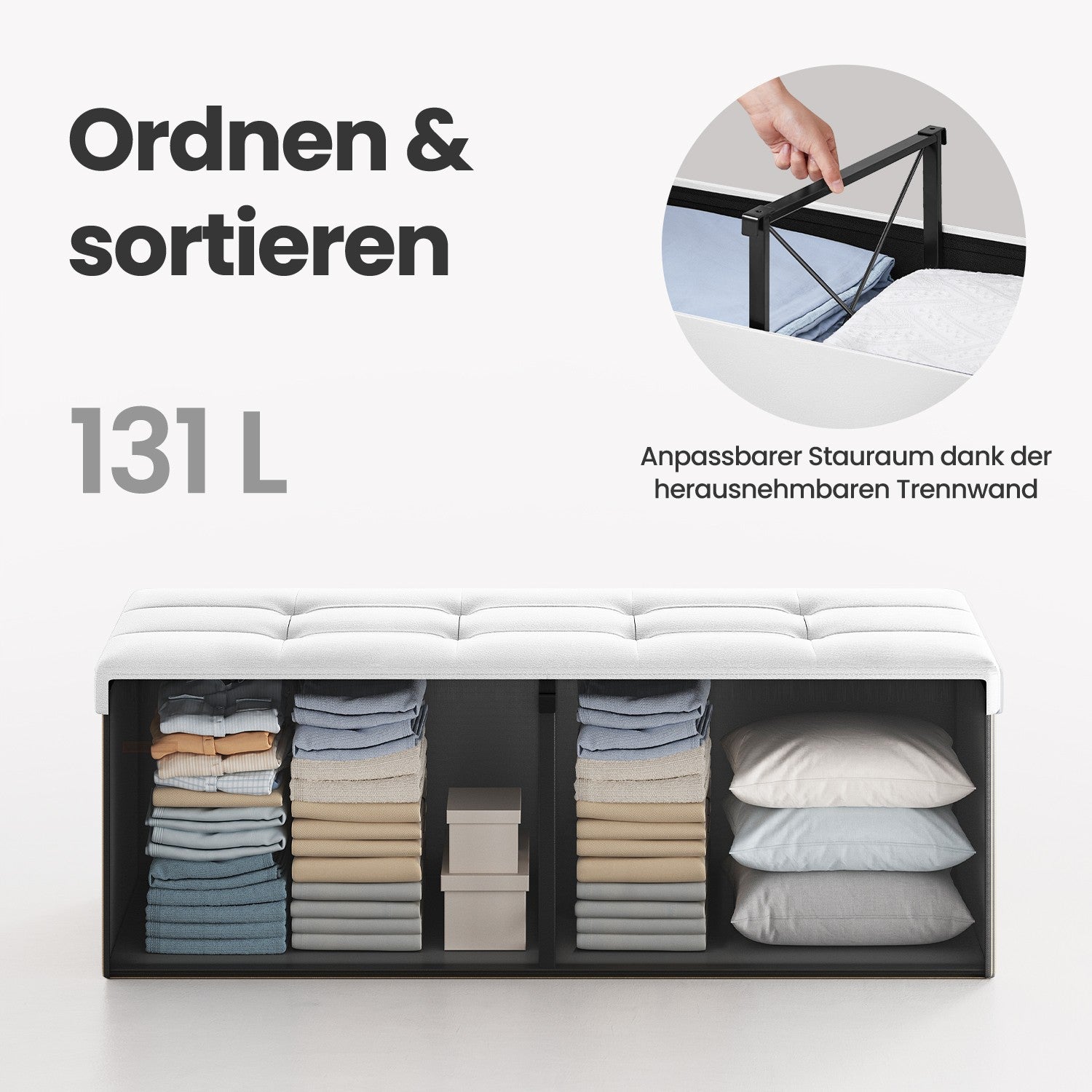 Sofa with storage space - folding seat box - storage box - 110 cm - gray