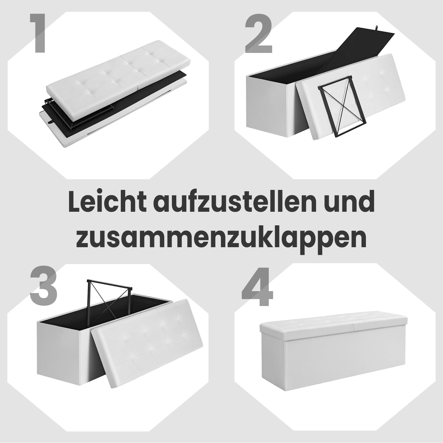 Sofa with storage space - folding seat box - storage box - 110 cm - gray