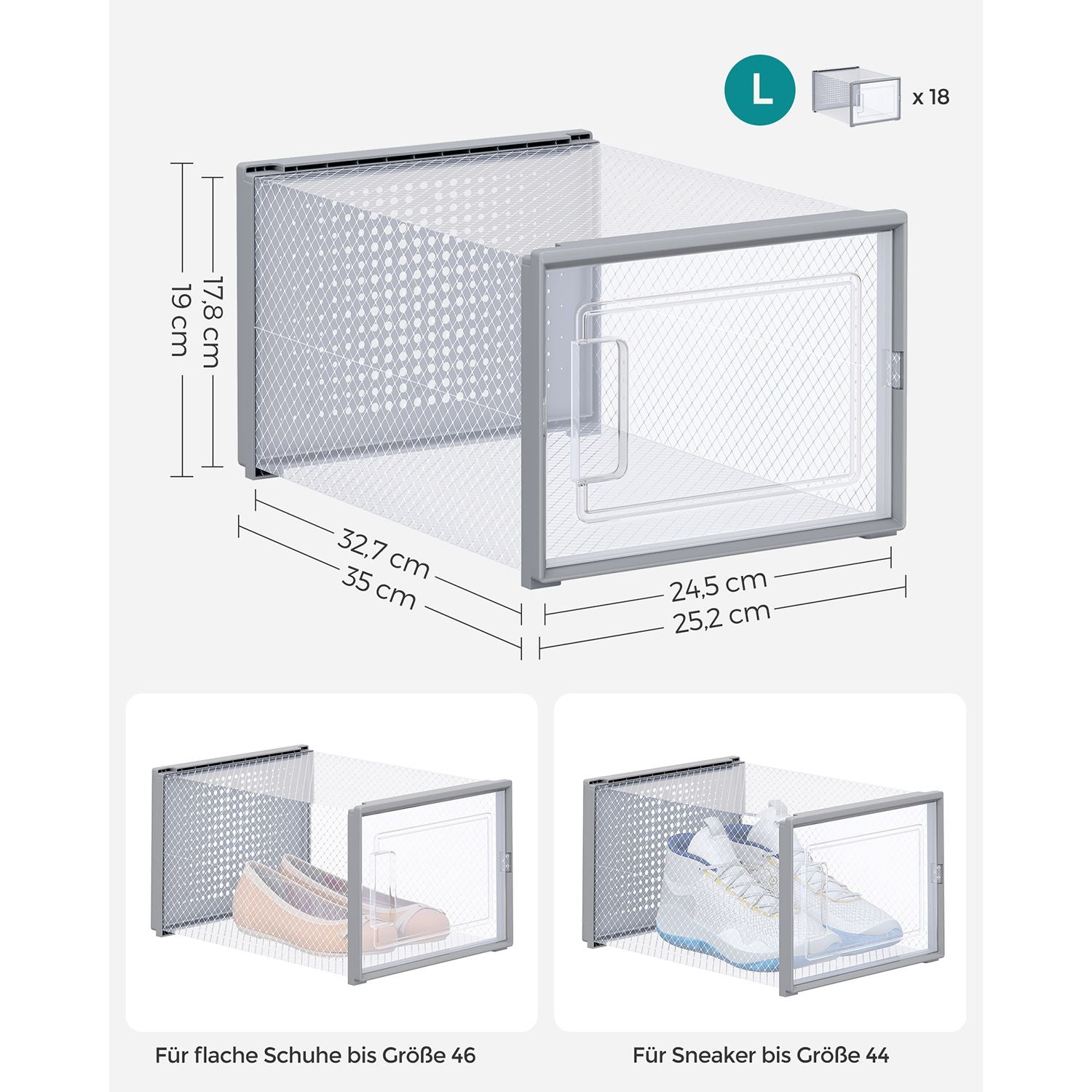 Shoe boxes - Shoe boxes - 18 pieces - Transparent -gray