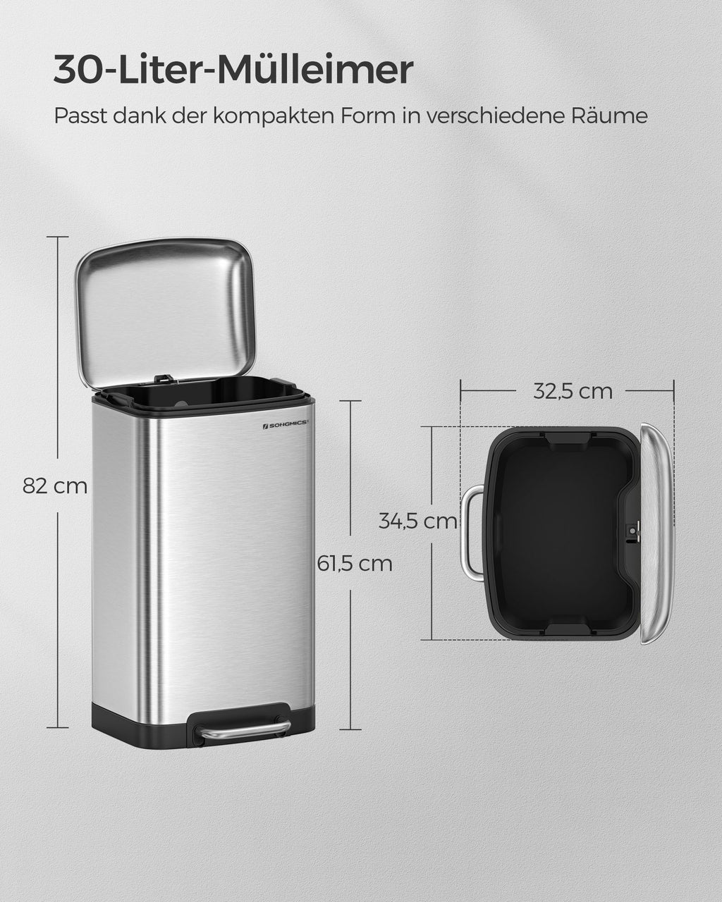 Garbage bin - 30 liters - Stainless steel