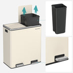 Garbage bin - 2 x 30 liters - with lid and inner bucket - Crème White