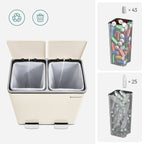 Garbage bin - 2 x 30 liters - with lid and inner bucket - Crème White