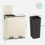 Garbage bin - 2 x 30 liters - with lid and inner bucket - Crème White