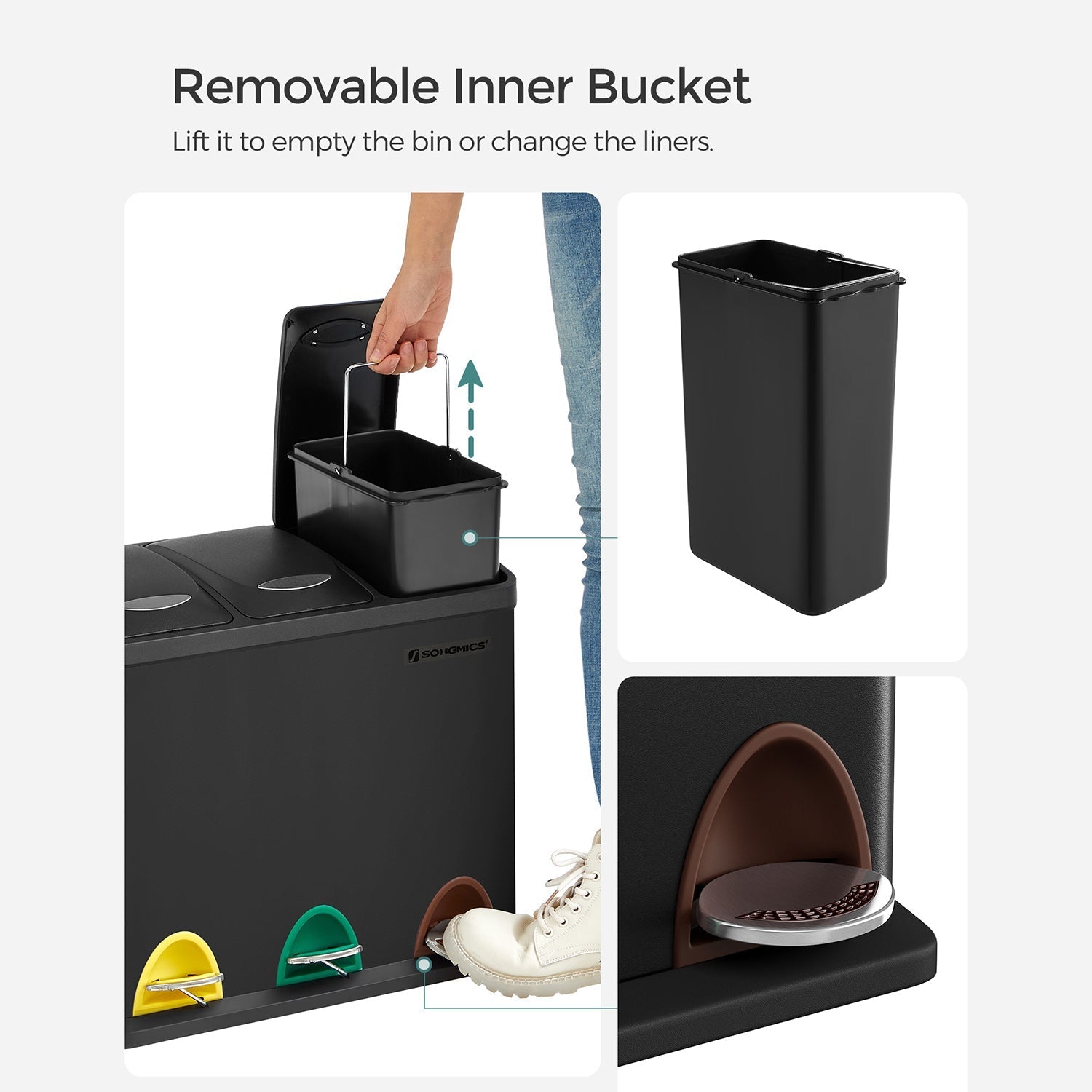 Waste bin - Pedal bin for kitchen - Waste separation - 24 L - Black