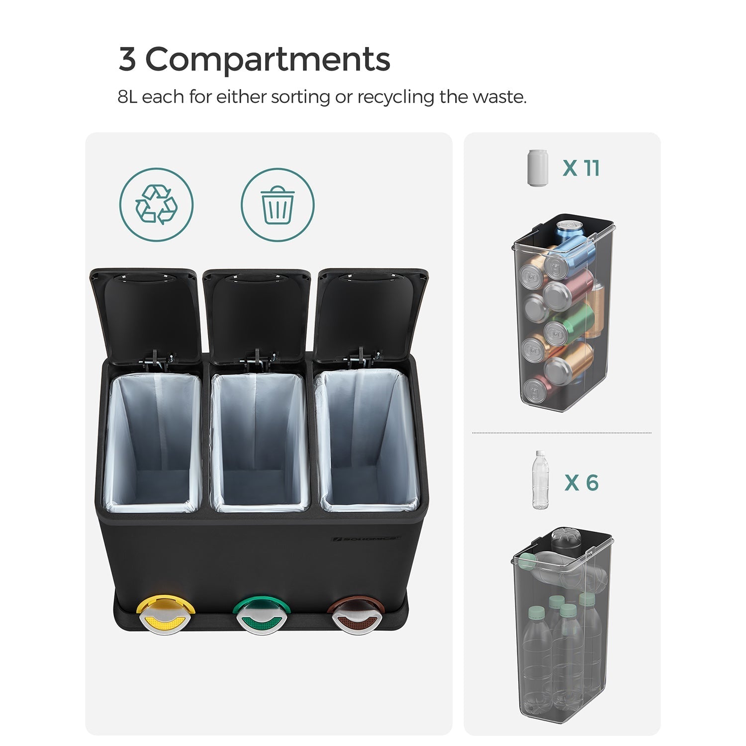 Waste bin - Pedal bin for kitchen - Waste separation - 24 L - Black