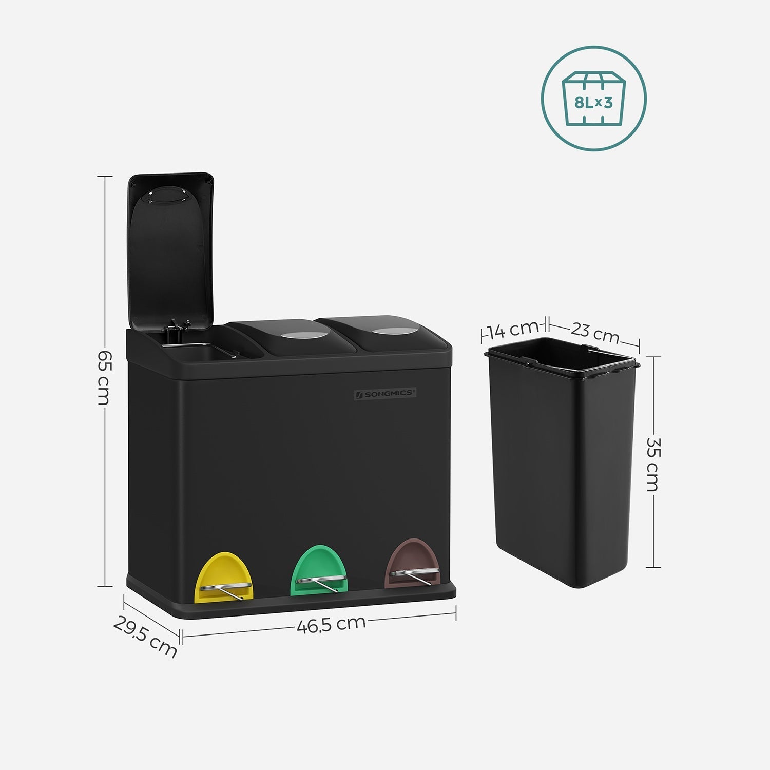 Waste bin - Pedal bin for kitchen - Waste separation - 24 L - Black