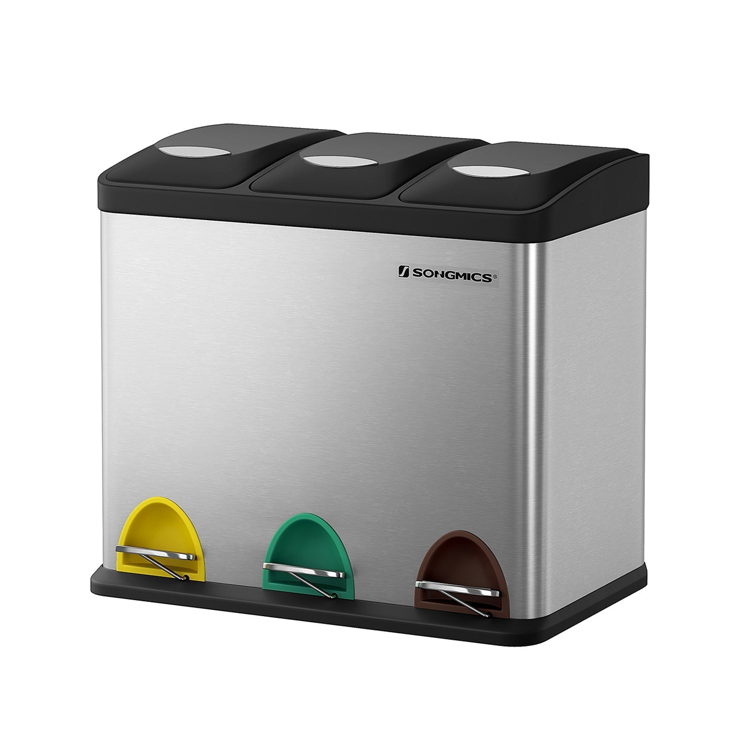 Waste separation spread bin-pedal bin-24 liters-3-in-1-silver