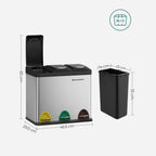 Waste separation spread bin-pedal bin-24 liters-3-in-1-silver