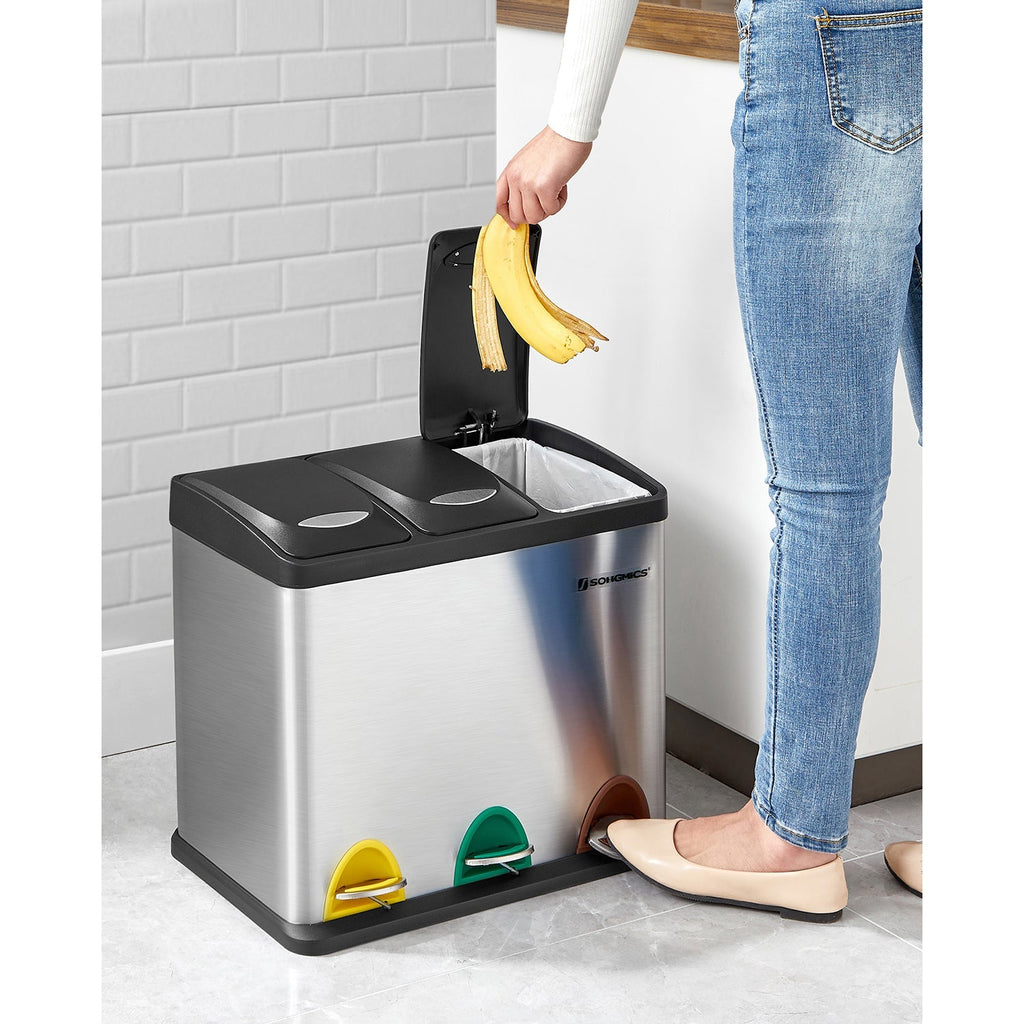 Waste separation spread bin-pedal bin-24 liters-3-in-1-silver