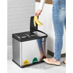 Waste separation spread bin-pedal bin-24 liters-3-in-1-silver